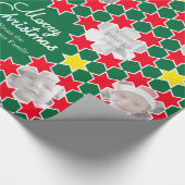 Sterpatroon groen rode kerstfoto's wrap cadeaupapier (Hoek)