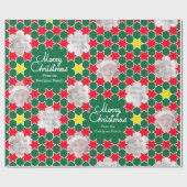 Sterpatroon groen rode kerstfoto's wrap cadeaupapier (Vlak)