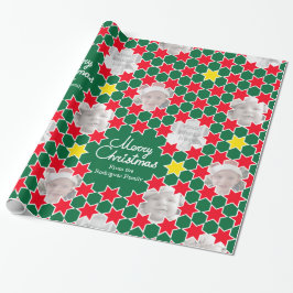 Sterpatroon groen rode kerstfoto's wrap cadeaupapier