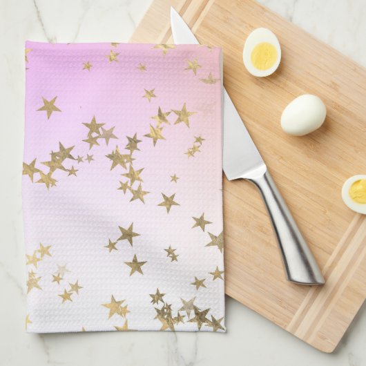 Sterpatroon perzik paarse gouden verloop theedoek (Quarter Fold)