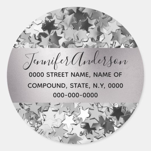 Sterpatroon zilveren collage shimmer glans DIY Ronde Sticker (Voorkant)