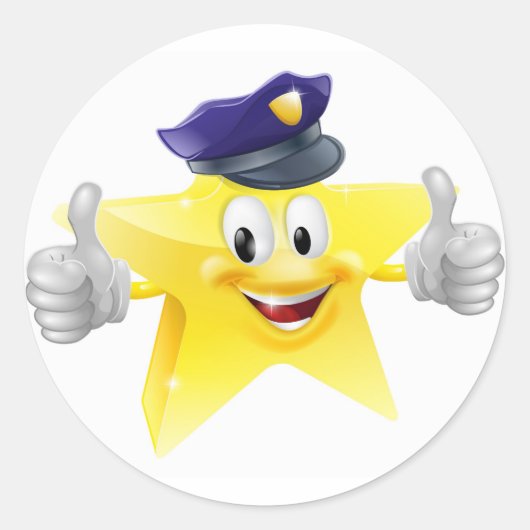 Sterpolitieman cartoon ronde sticker (Voorkant)