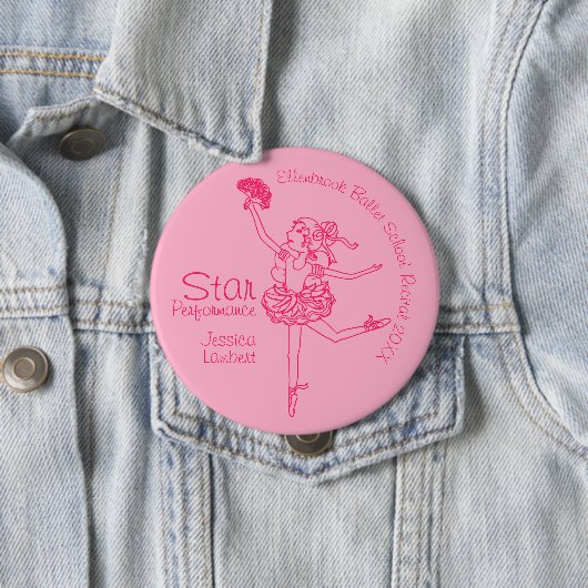 Sterprestaties ballerina roze outline award ronde button 4,0 cm (In situ)