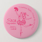 Sterprestaties ballerina roze outline award ronde button 4,0 cm (Voorkant)
