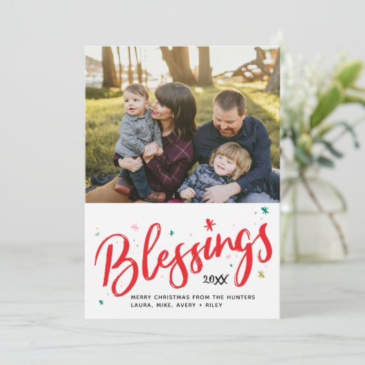 Sterre en winterzegeningen feestdagenkaart (Staand voorkant)