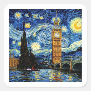 Sterre Nachten Big Ben Londen Engeland Vierkante Sticker