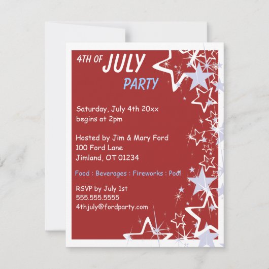 Sterren 4 juli Feest Uitnodigingen (Voorkant)