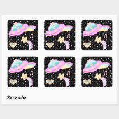 Sterren Alien Space Ship Vierkante Sticker (Vel)