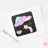 Sterren Alien Space Ship Vierkante Sticker (Envelop)