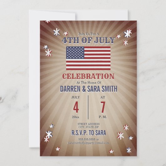 sterren Amerikaanse vlag 4th van juli Party Kaart (Voorkant)