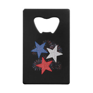 Sterren Amerikaanse Vlag Vuurwerk 4 Juli Onafhanke Creditkaart Flessenopener