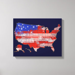 sterren+and+stripes u.s. kaartvlag canvas afdruk