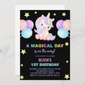 Sterren Ballons Unicorn Verjaardag Uitnodigingen (Voorkant / Achterkant)