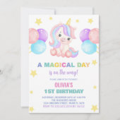 Sterren Ballons Unicorn Verjaardag Uitnodigingen (Voorkant)