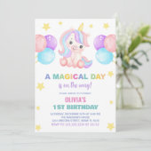Sterren Ballons Unicorn Verjaardag Uitnodigingen (Staand voorkant)
