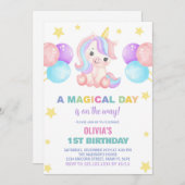 Sterren Ballons Unicorn Verjaardag Uitnodigingen (Voorkant / Achterkant)