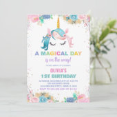 Sterren Ballons Unicorn Verjaardag Uitnodigingen (Staand voorkant)