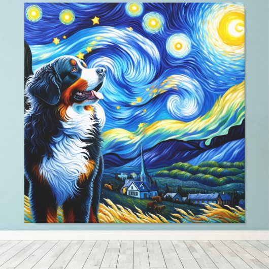Sterren Berner Mountain Dog Portret Canvas Afdruk (Insitu (Houten vloer))