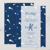 Sterren Blauwe Aquarel Monogram Baby Shower Jongen Kaart (Voorkant / Achterkant)