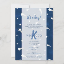 Sterren Blauwe Aquarel Monogram Baby Shower Jongen