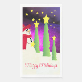 Sterren bomen en sneeuwman servet