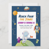 Sterren Buitenruimte Kinder 4e Verjaardagsfeestje Kaart (Voorkant)