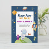 Sterren Buitenruimte Kinder 4e Verjaardagsfeestje Kaart (Staand voorkant)
