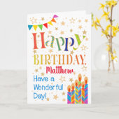 Sterren, Bunting, Kaarsen om Verjaardag aan te Kaart (Gele Bloem)