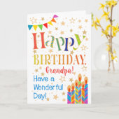 Sterren, Bunting, Kaarsen voor opa Verjaardag Kaart (Gele Bloem)