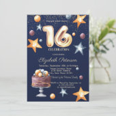 Sterren Cake Confetti Diamond Sweet 16 Kaart (Staand voorkant)