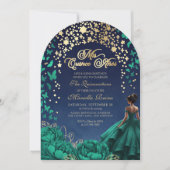 Sterren Celestial Night Emerald Green Quinceanera Kaart (Voorkant)