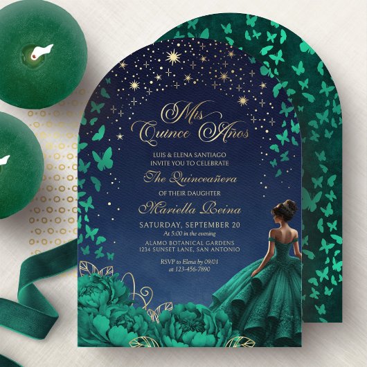 Sterren Celestial Night Emerald Green Quinceanera Kaart