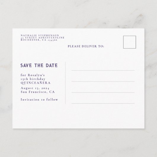 Sterren Celestial QUINCEANERA Sla de datum foto op Aankondigingskaart (Achterkant)