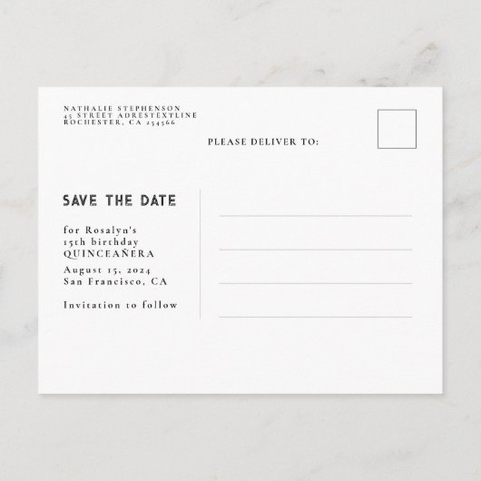 Sterren Celestial QUINCEANERA Sla de datum foto op Aankondigingskaart (Achterkant)