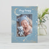 Sterren Celestial Schattige Blauw Pasgeboren Foto' Aankondiging (Staand voorkant)