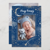 Sterren Celestial Schattige Blauw Pasgeboren Foto' Aankondiging (Voorkant / Achterkant)