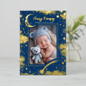 Sterren Celestial Schattige Blauw Pasgeboren Foto' Folie Uitnodiging (Staand Voorkant)