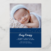 Sterren Celestial Schattige Blauw Pasgeboren Foto' Folie Uitnodiging (Achterkant)