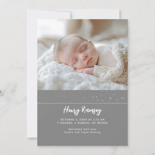 Sterren Celestial Schattige Grey Pasgeboren Foto's Aankondiging (Achterkant)