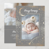 Sterren Celestial Schattige Grey Pasgeboren Foto's Aankondiging (Voorkant / Achterkant)