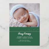 Sterren Celestial Schattige Groene Pasgeboren Foto Folie Uitnodiging (Achterkant)