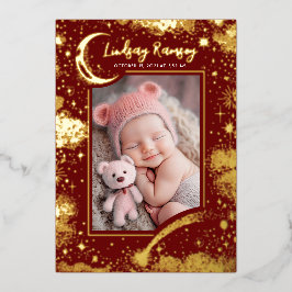 Sterren Celestial Schattige Rode Pasgeboren Foto's Folie Uitnodiging