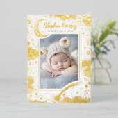 Sterren Celestial Schattige Witte Pasgeboren Foto' Folie Uitnodiging (Staand Voorkant)