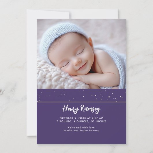 Sterren Celestial Schattigee Paarse Pasgeboren Fot Aankondiging (Achterkant)