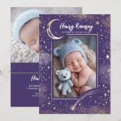 Sterren Celestial Schattigee Paarse Pasgeboren Fot Aankondiging (Voorkant / Achterkant)