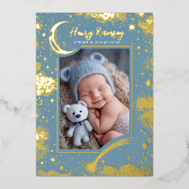 Sterren Celestial Zacht Blauw Pasgeboren Foto's Ge Folie Uitnodiging