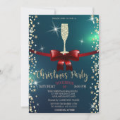 Sterren, Champagne Glass, Red Bow kerstmis Company Kaart (Voorkant)
