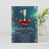 Sterren, Champagne Glass, Red Bow kerstmis Company Kaart (Staand voorkant)