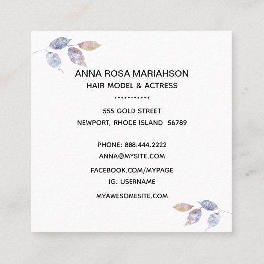 *~* Sterren Chic Populaire Haar Model Actrice FOTO Vierkante Visitekaartje (Achterkant)