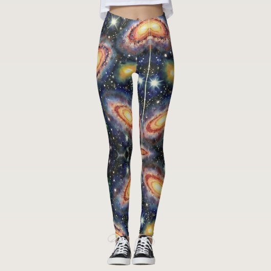 Sterren Clusters Donkere Ruimte Stof Galaxy Leggings (Voorkant)